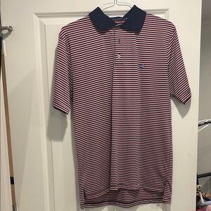 Southern Marsh Navy and pink Striped Polo